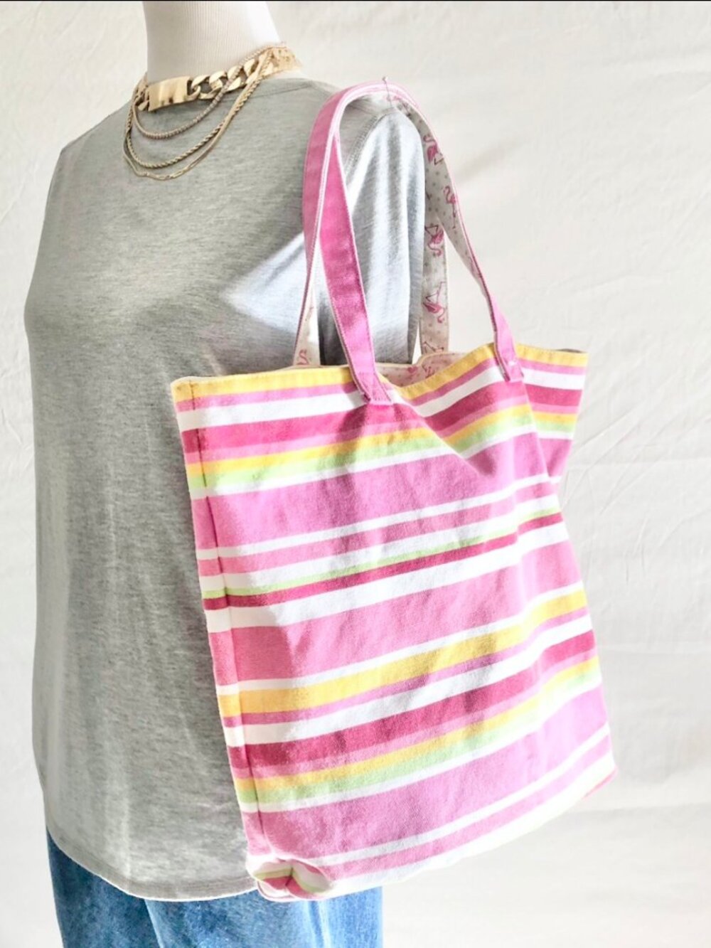 Punctuate Pink Stripe Canvas Tote Bag